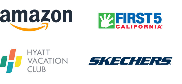 First 5 California, Hyatt Vacation Club, Skechers, and Amazon logos